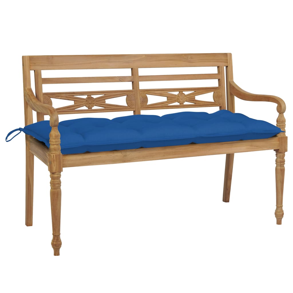 vidaXL Batavia Bench with Blue Cushion 120 cm Solid Teak Wood