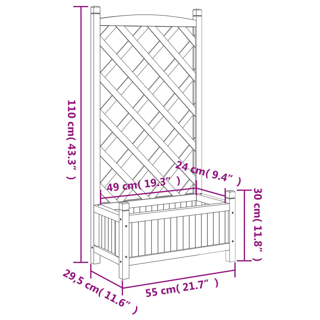 vidaXL Planter with Trellis Brown Solid Wood Fir