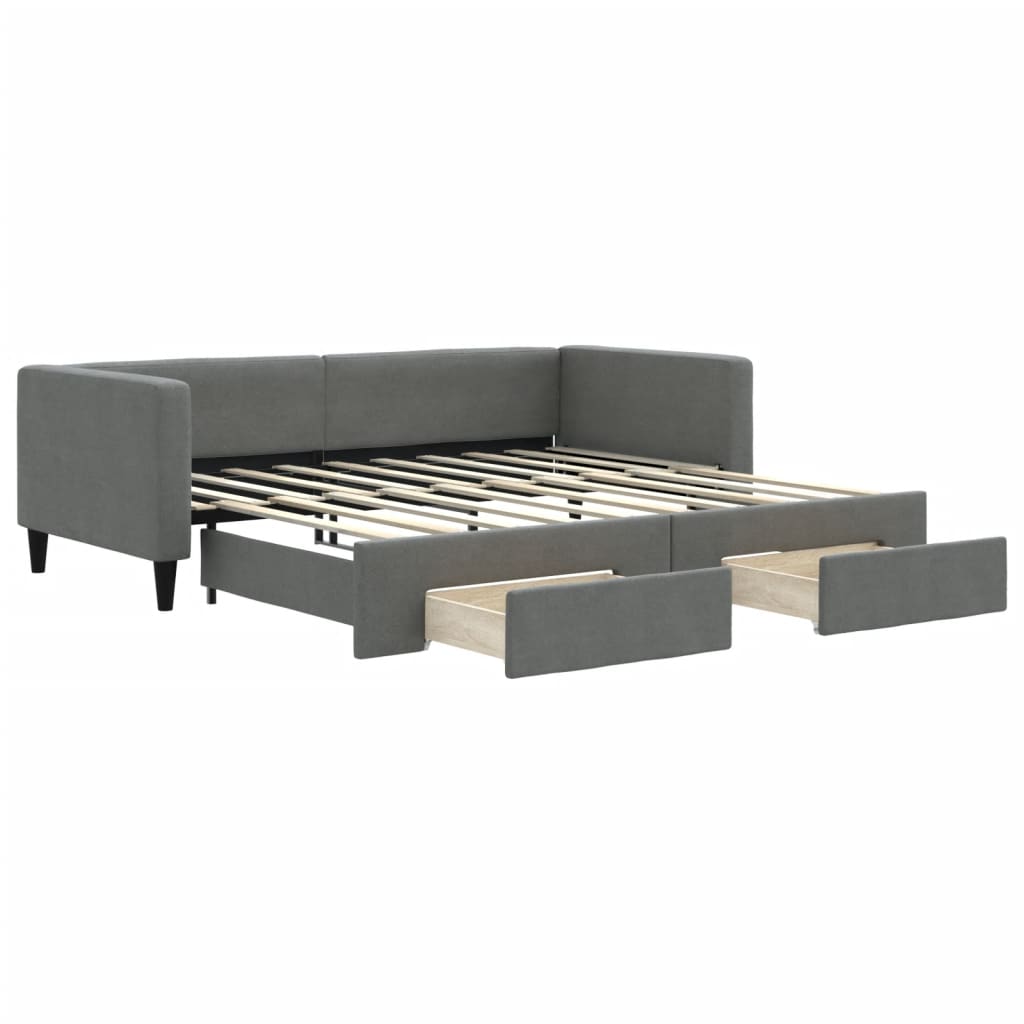 vidaXL Daybed with Trundle and Drawers Dark Grey 90x190 cm Fabric