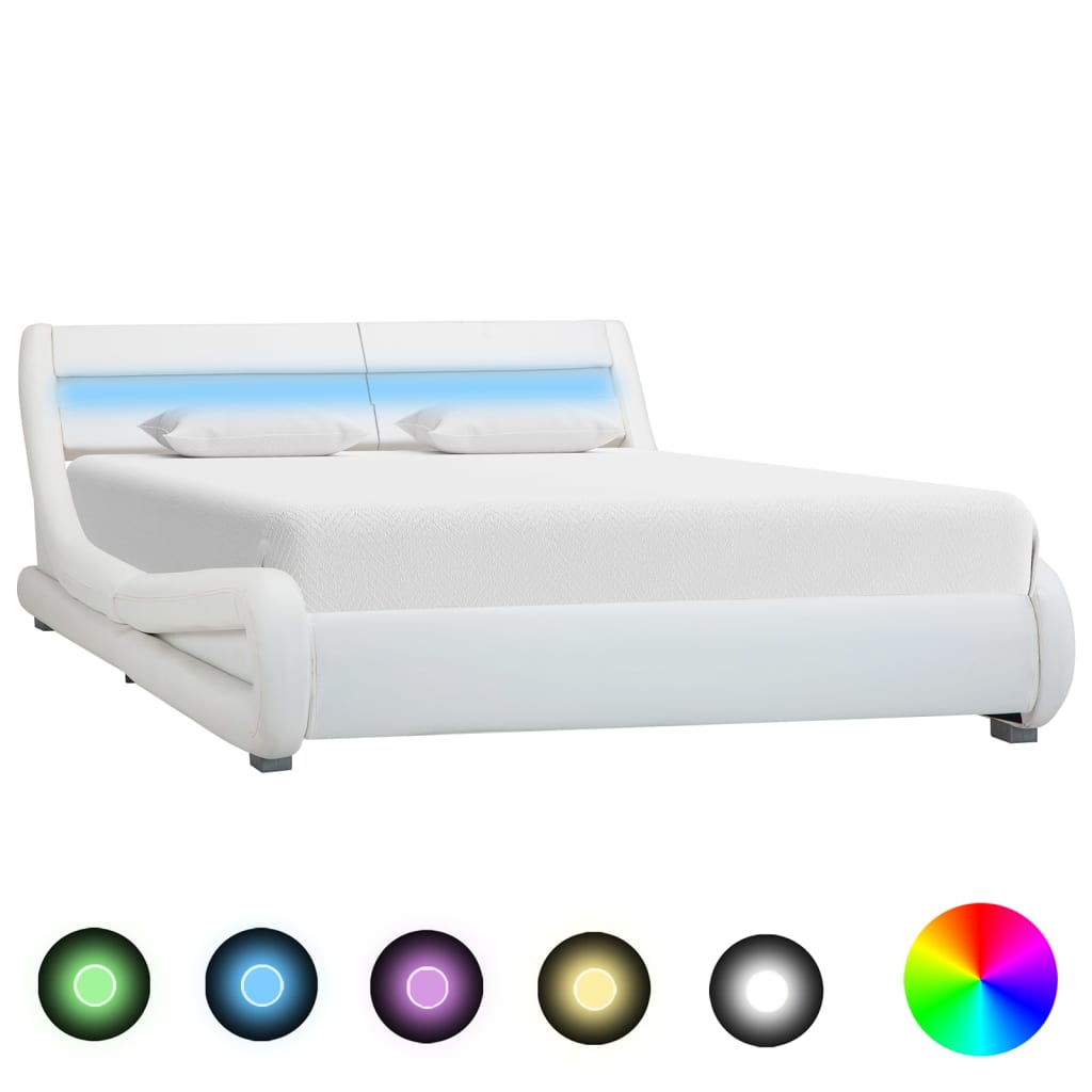 vidaXL Bed Frame with LED White Faux Leather 160x200 cm