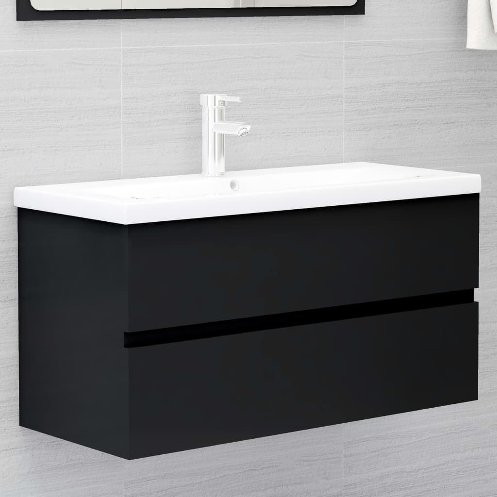 vidaXL Sink Cabinet Black 90x38.5x45 cm Engineered Wood