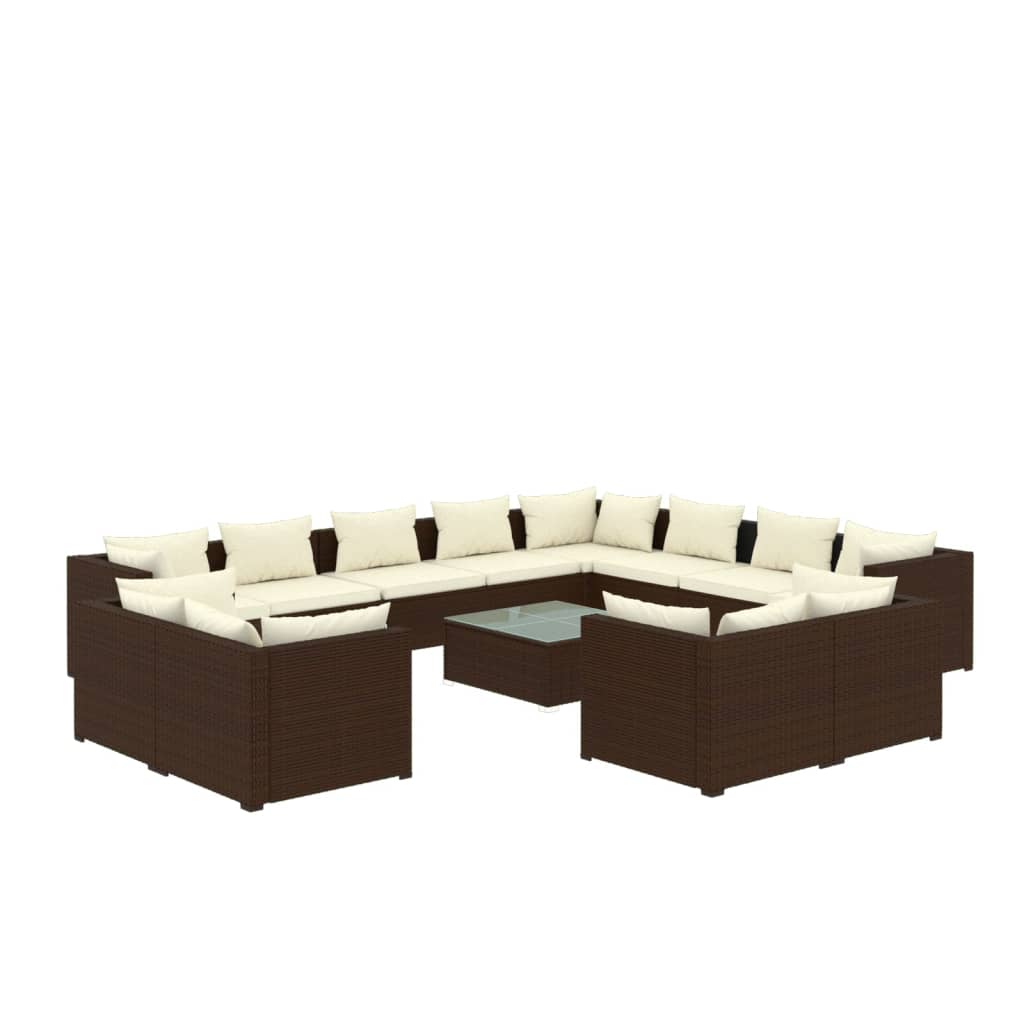 vidaXL 13 Piece Garden Lounge Set with Cushions Brown Poly Rattan