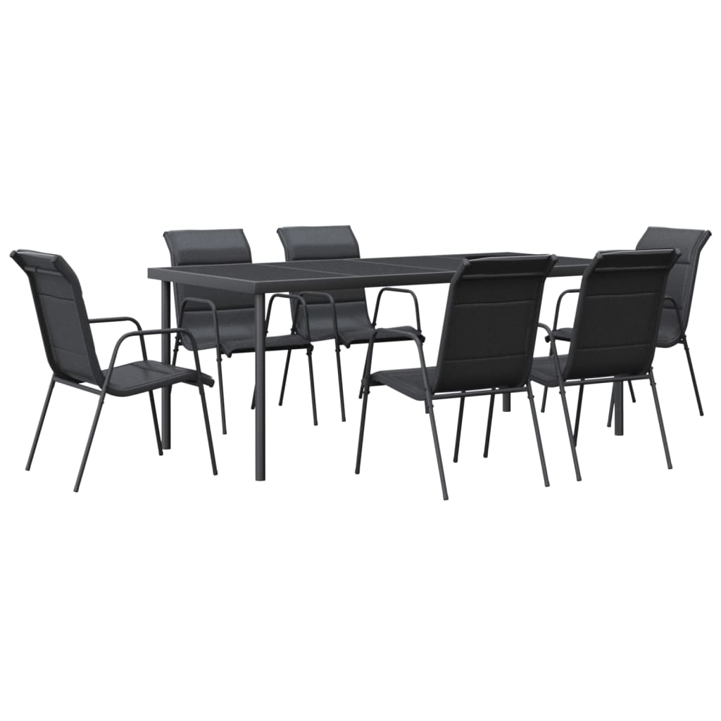 vidaXL 7 Piece Garden Dining Set Black Steel and Textilene