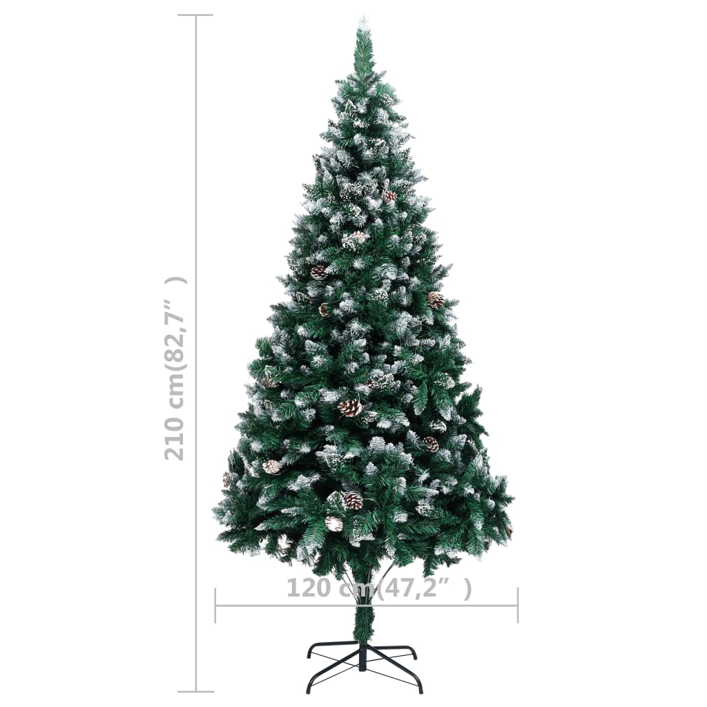 vidaXL Artificial Christmas Tree LEDs&Pine Cones&White Snow 210 cm