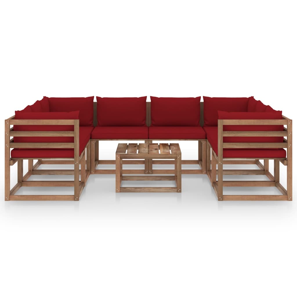 vidaXL 9 Piece Garden Lounge Set with Wine Red Cushions