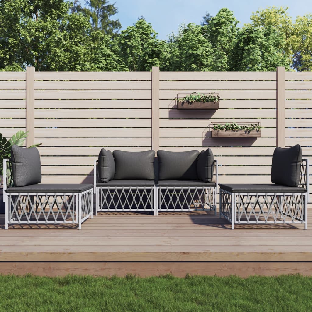 vidaXL 4 Piece Garden Lounge Set with Cushions White Steel