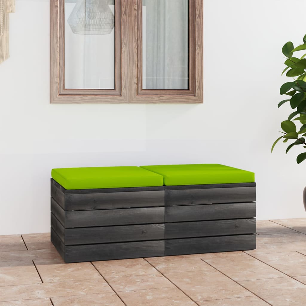 vidaXL Garden Pallet Ottomans 2 pcs with Cushions Solid Pinewood