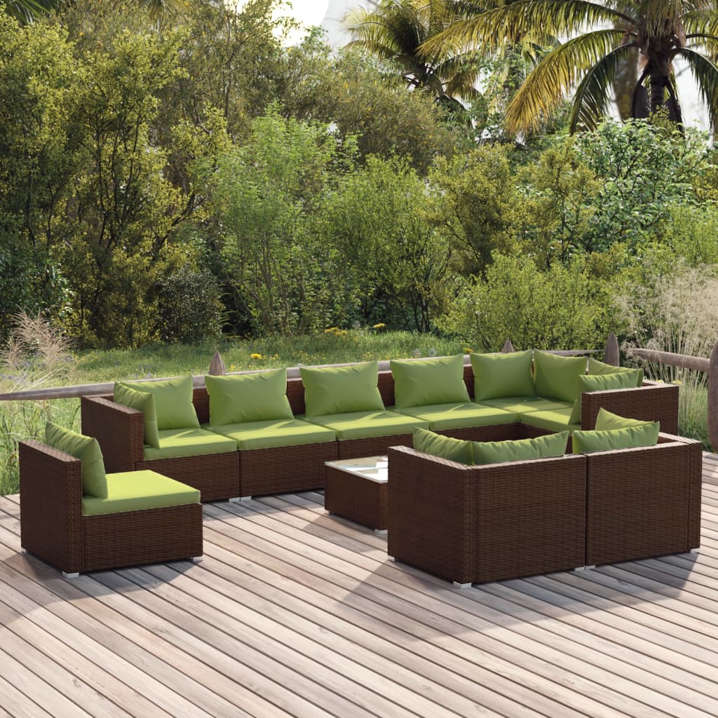 vidaXL 10 Piece Garden Lounge Set with Cushions Poly Rattan Brown