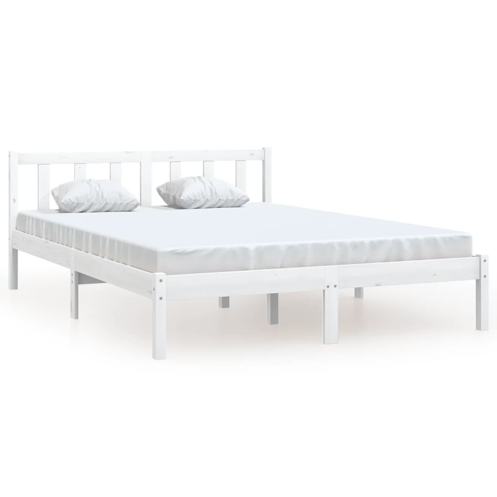 vidaXL Bed Frame without Mattress White Solid Wood Pine King Size