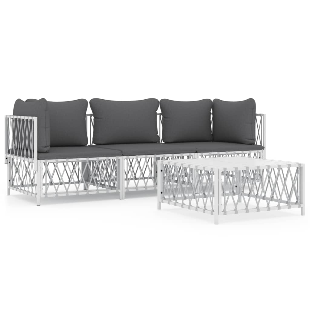 vidaXL 4 Piece Garden Lounge Set with Cushions White Steel