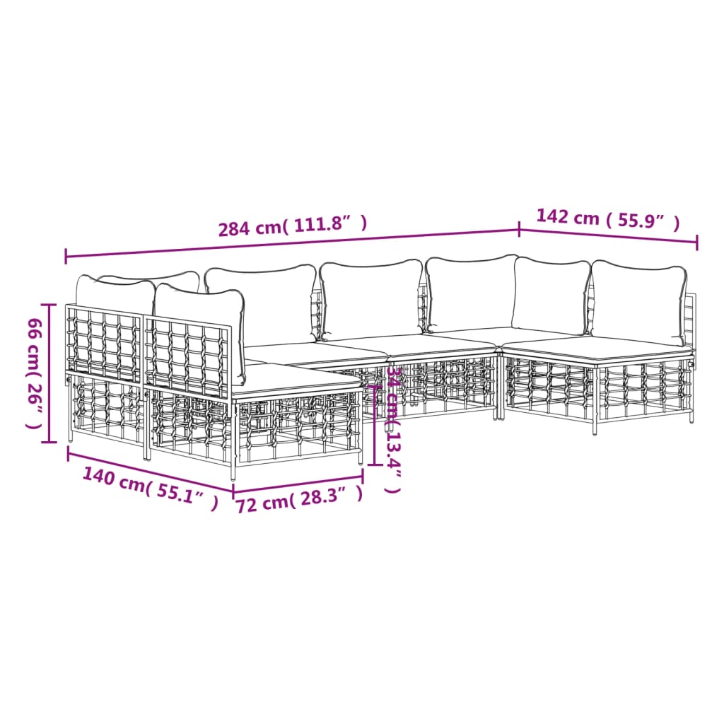 vidaXL 6 Piece Garden Lounge Set with Cushions Anthracite Poly Rattan