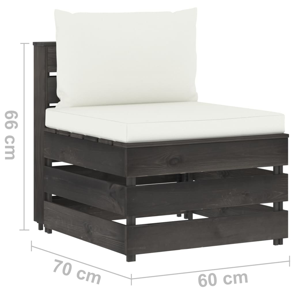 vidaXL 3-Seater Garden Sofa with Cushions Grey Impregnated Wood