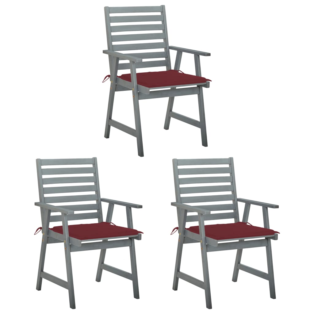 vidaXL Outdoor Dining Chairs with Cushions 3 pcs Solid Acacia Wood
