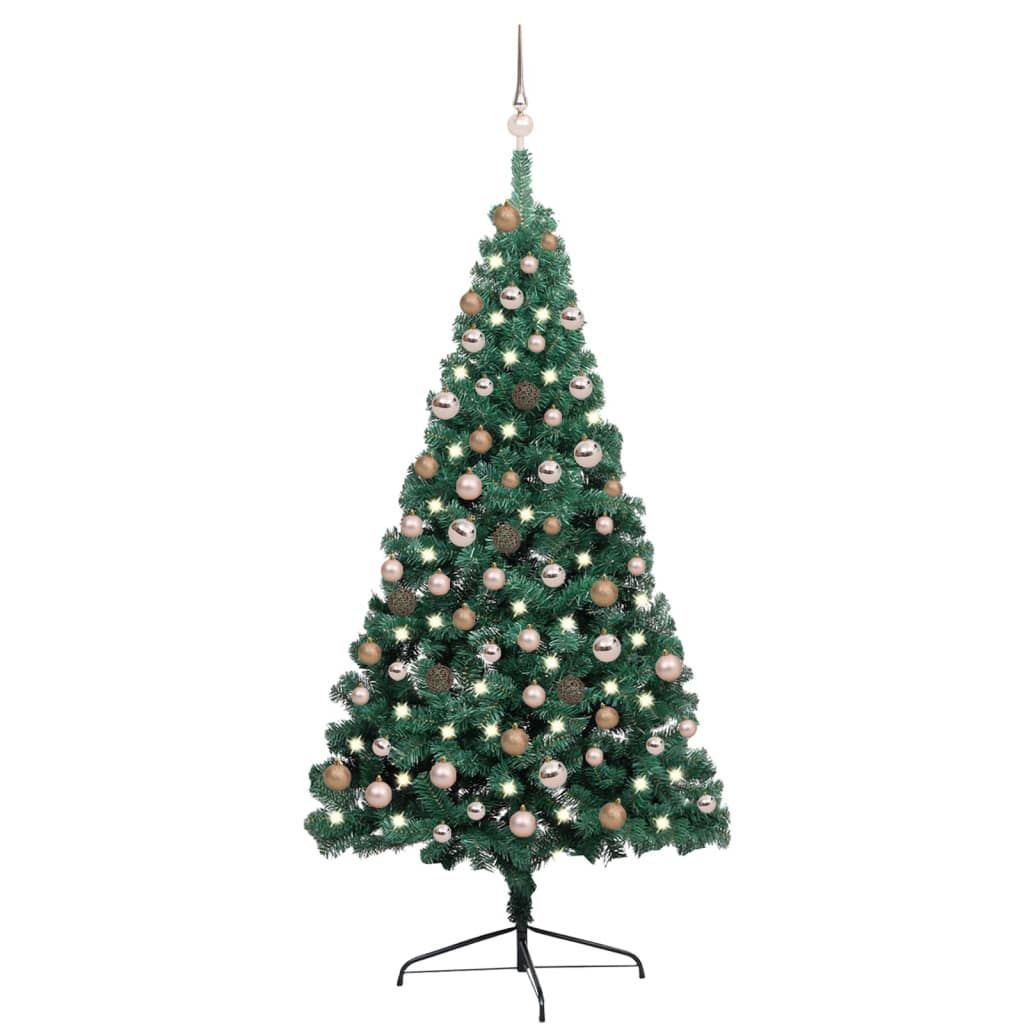 vidaXL Artificial Half Pre-lit Christmas Tree with Ball Set Green 180 cm