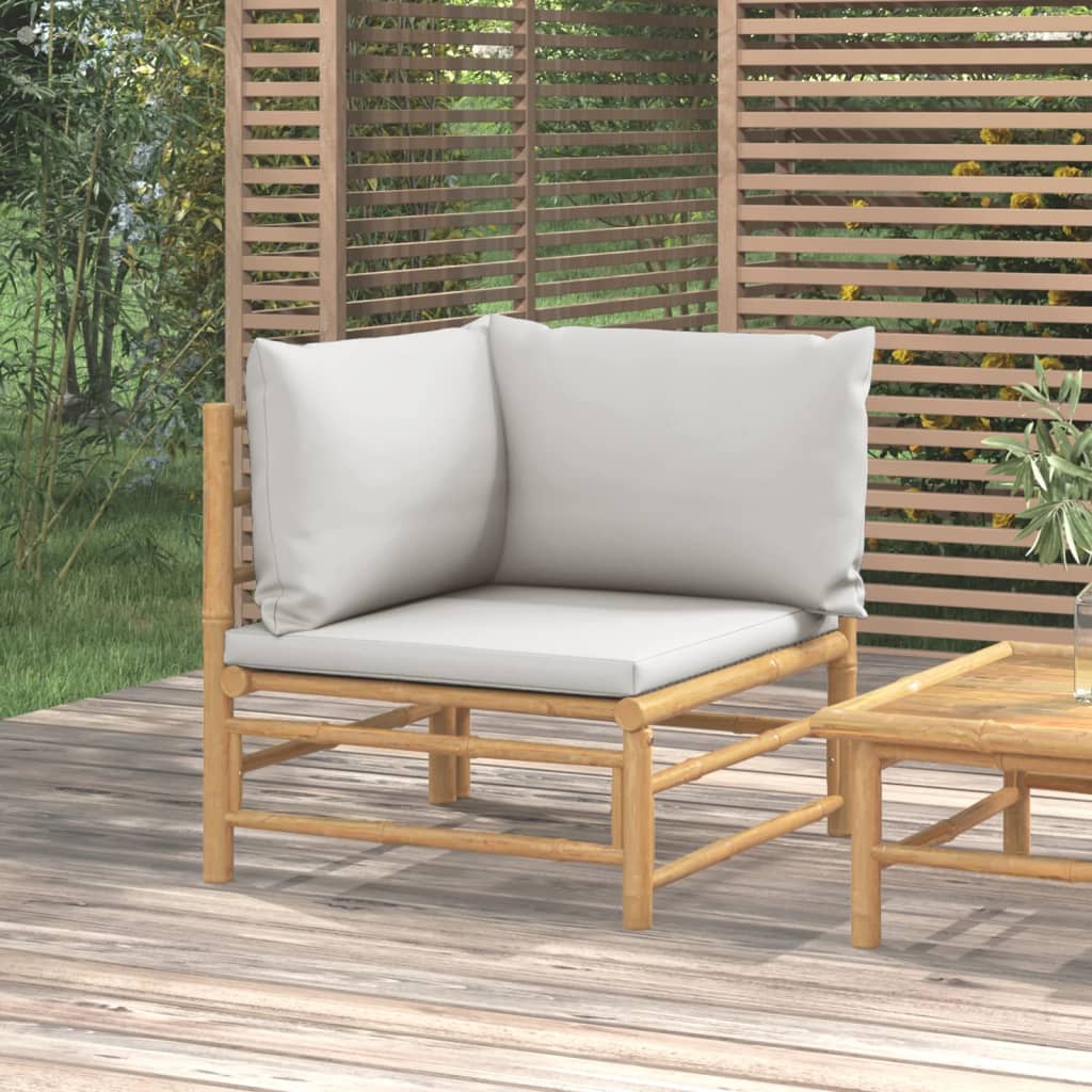 vidaXL Garden Corner Sofa with Light Grey Cushions Bamboo