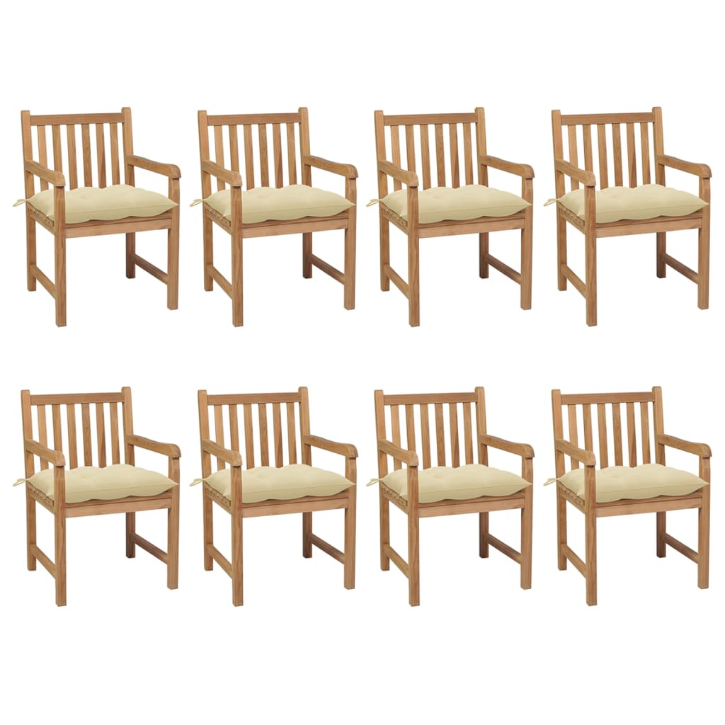 vidaXL Garden Chairs 8 pcs with Cream White Cushions Solid Teak Wood