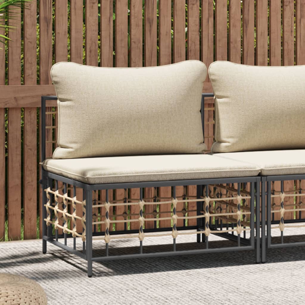 vidaXL Garden Middle Sofa with Beige Cushions Poly Rattan