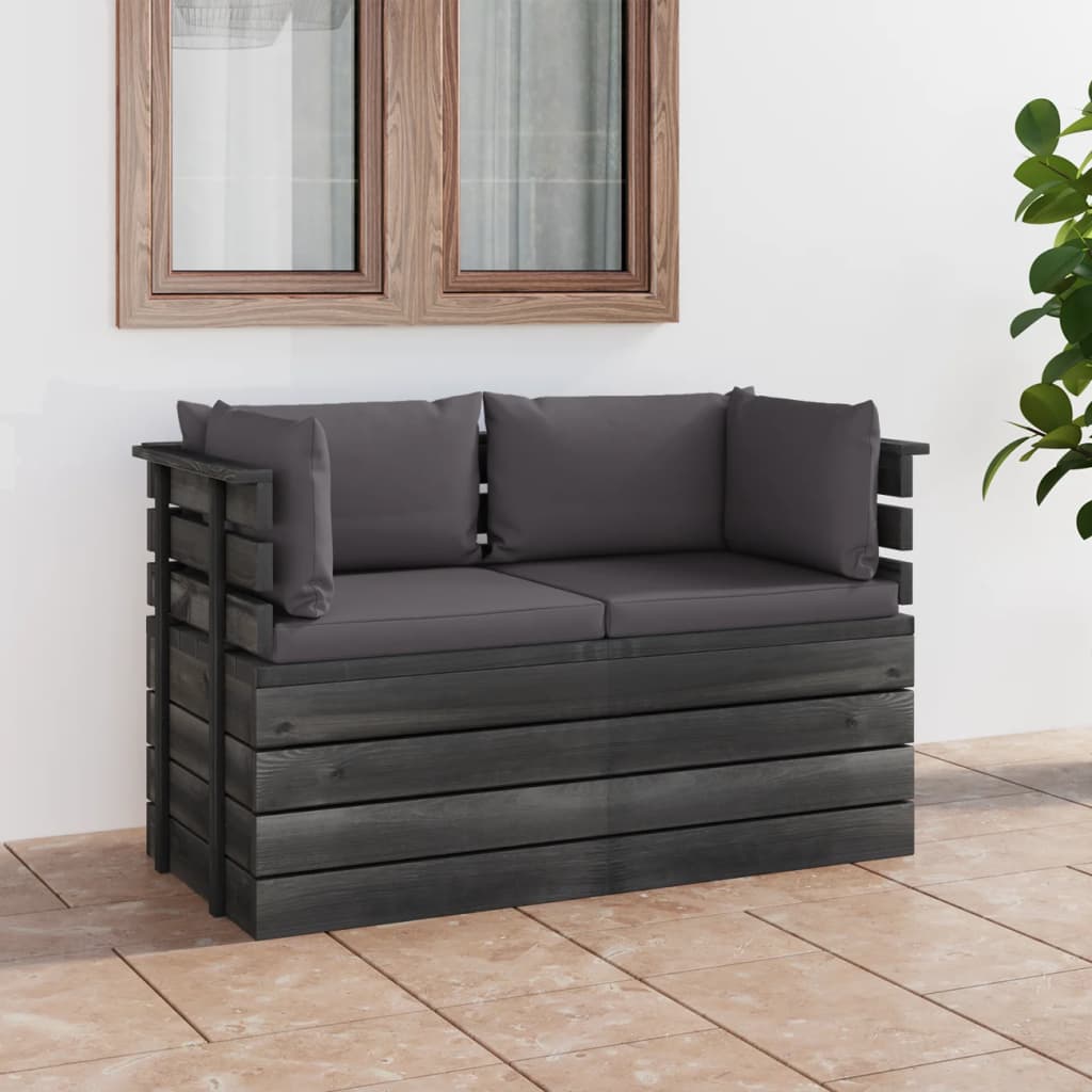 vidaXL Garden 2-Seater Pallet Sofa with Cushions Solid Pinewood
