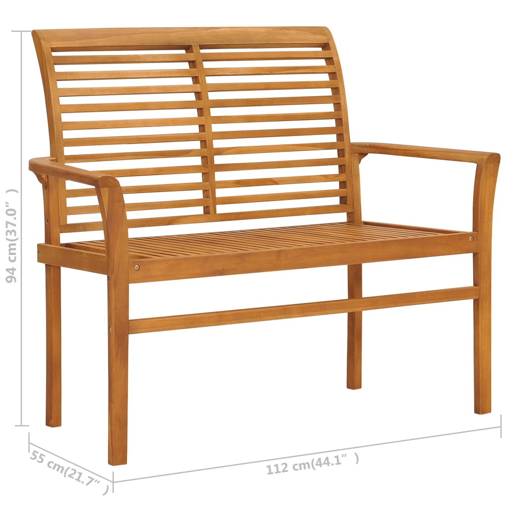 vidaXL Garden Bench with Red Cushion 112 cm Solid Teak Wood