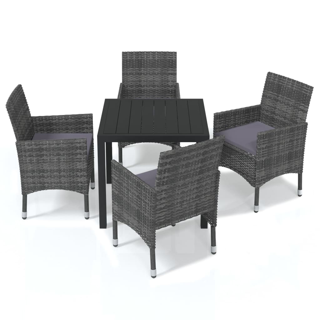 vidaXL 5 Piece Garden Dining Set with Cushions Poly Rattan Grey