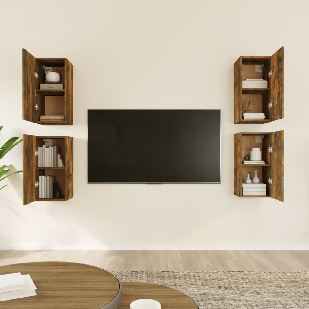 vidaXL TV Cabinets 4 pcs Smoked Oak 30.5x30x60 cm Engineered Wood