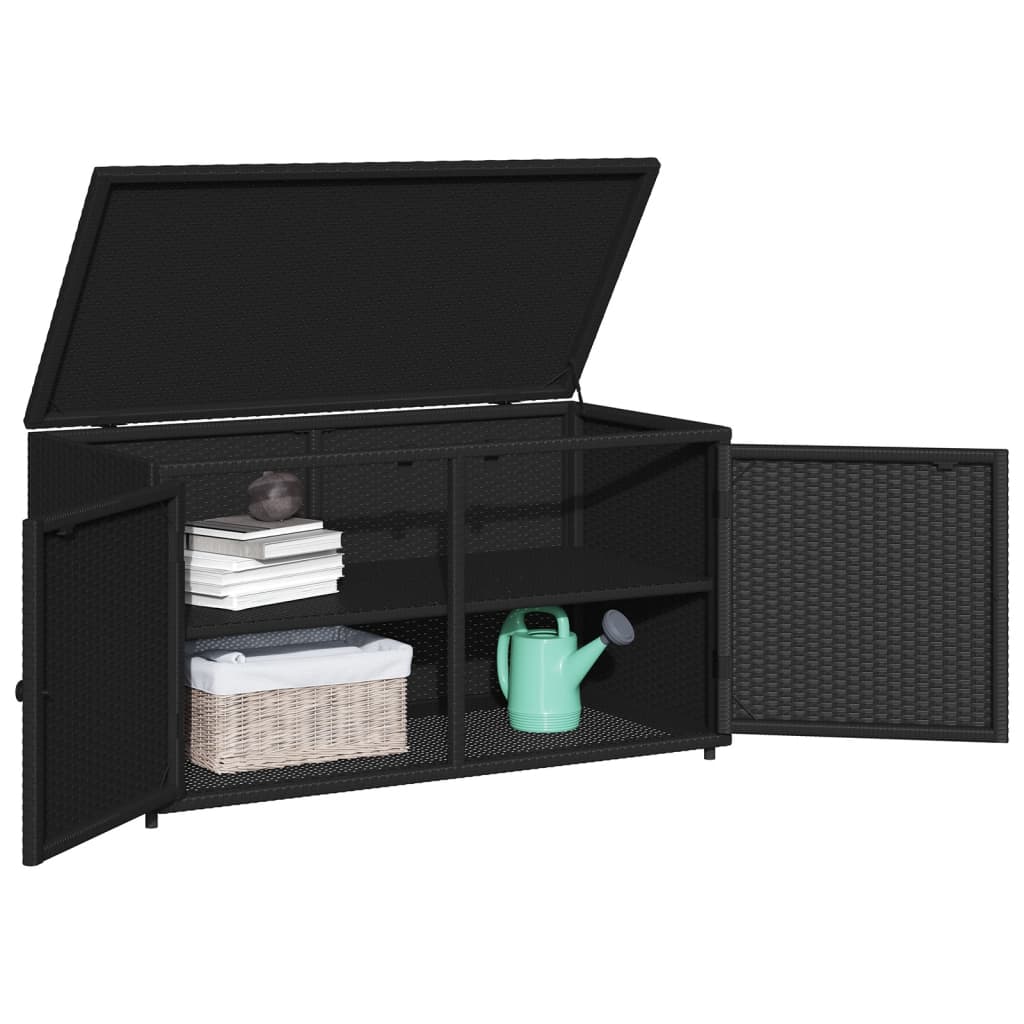 vidaXL Garden Storage Cabinet Black 110x55x60.5 cm Poly Rattan
