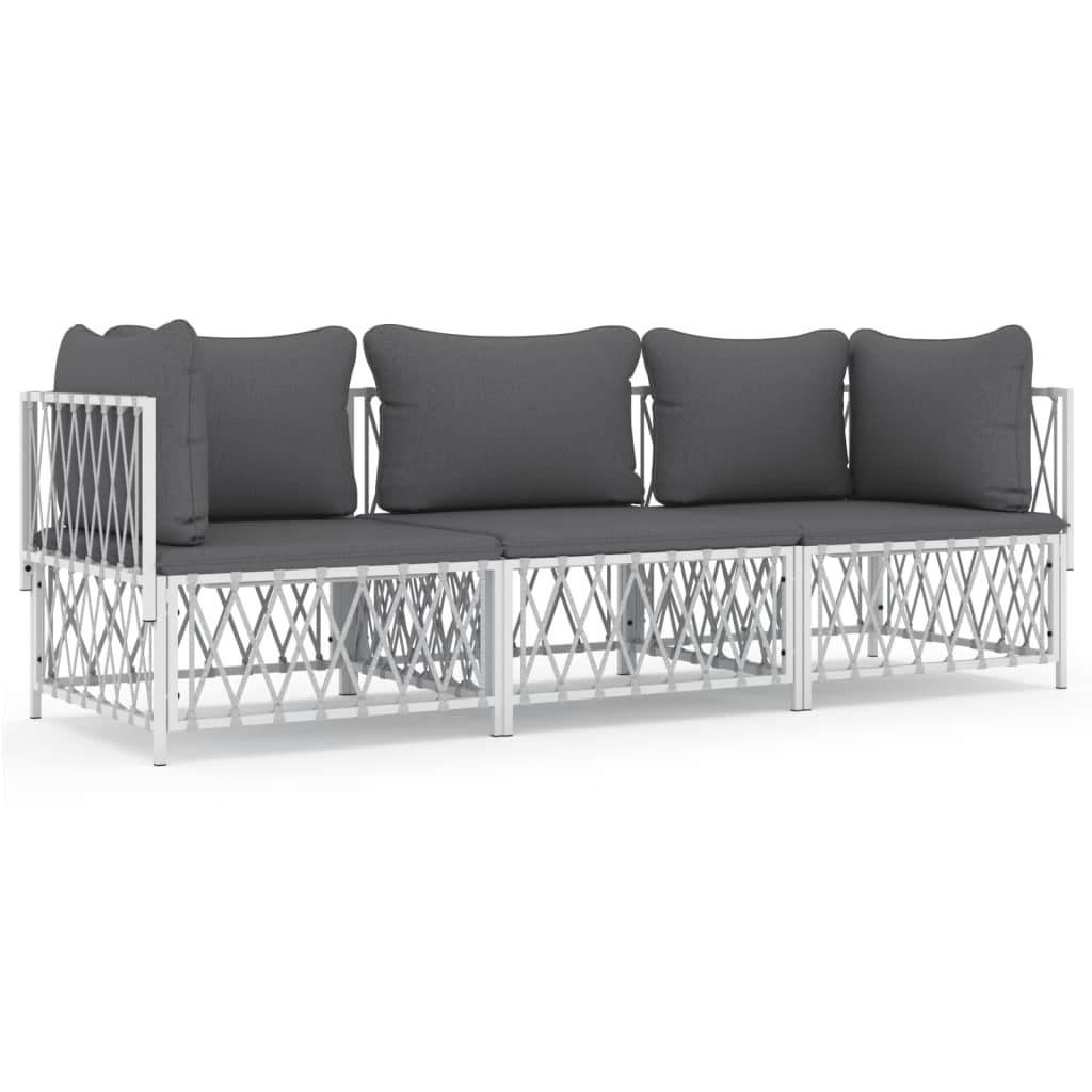 vidaXL 3 Piece Garden Lounge Set with Cushions White Steel