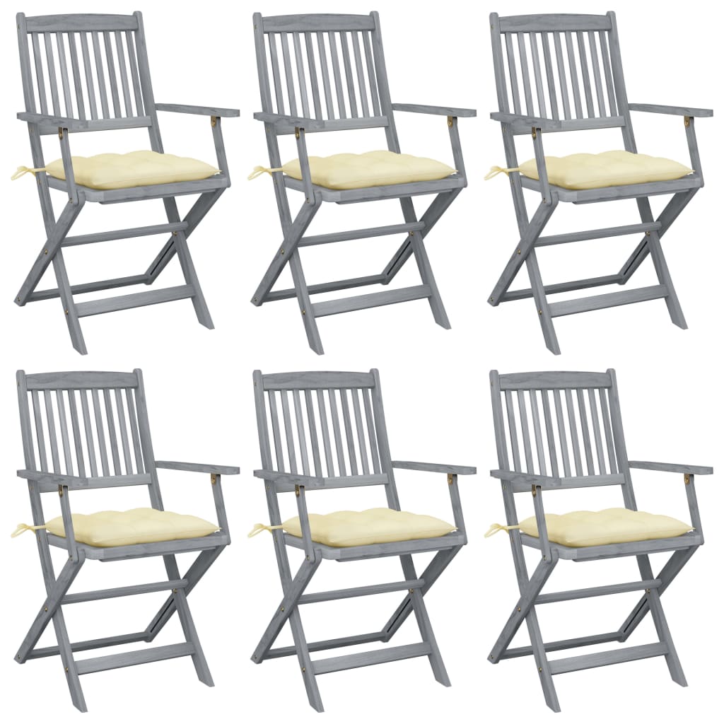 vidaXL Folding Outdoor Chairs 6 pcs with Cushions Solid Acacia Wood