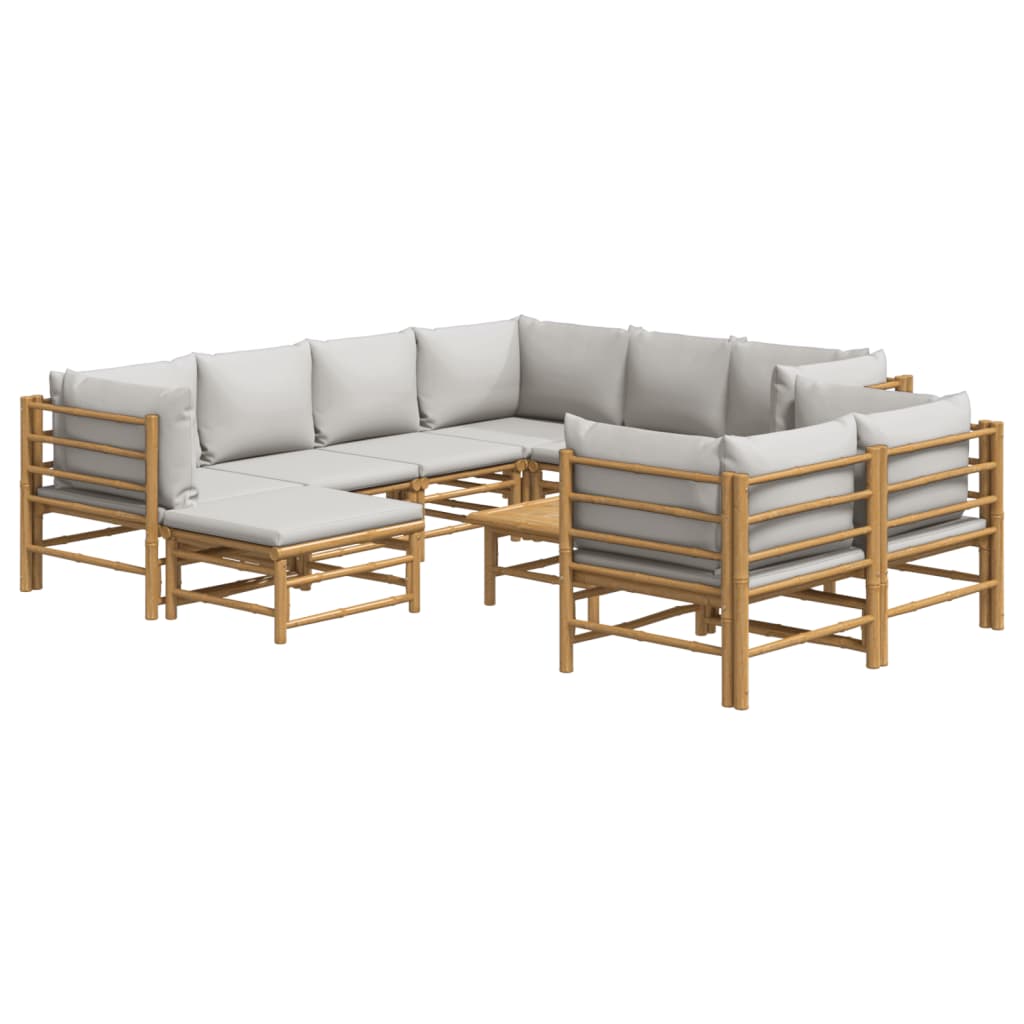 vidaXL 10 Piece Garden Lounge Set with Light Grey Cushions Bamboo