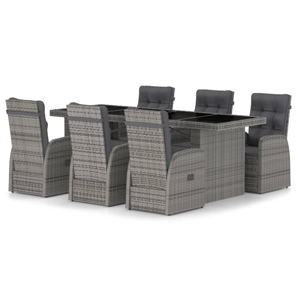 vidaXL 7 Piece Outdoor Dining Set with Cushions Poly Rattan Grey