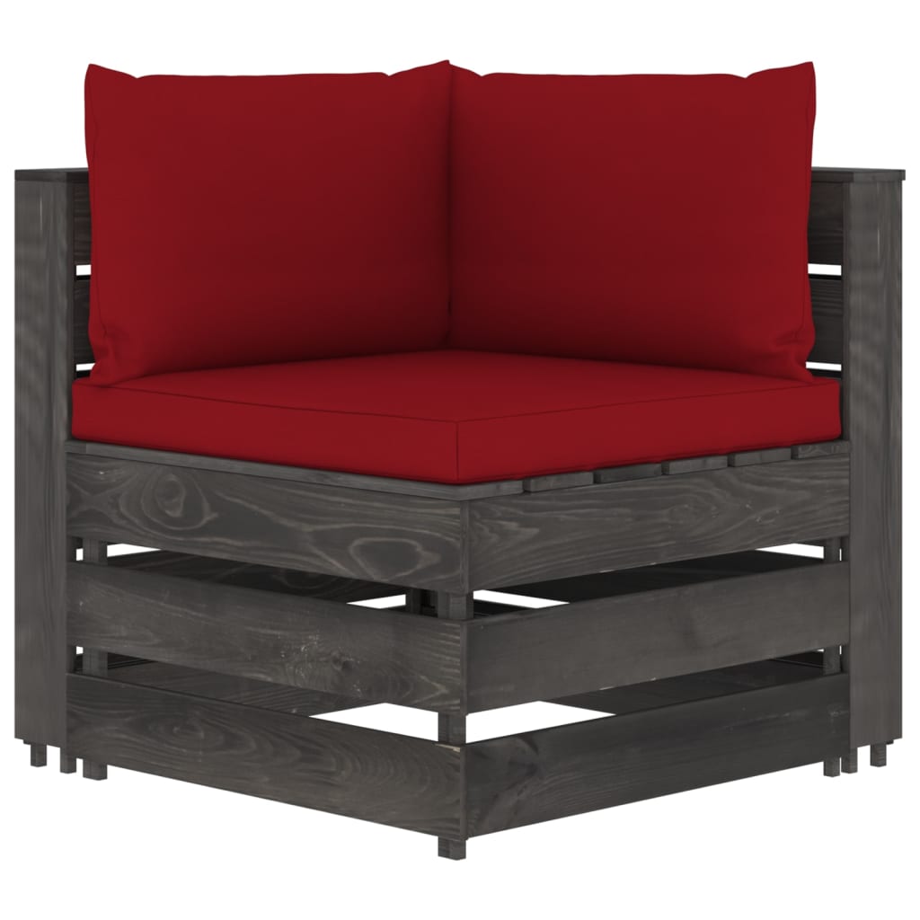 vidaXL 11 Piece Garden Lounge Set with Cushions Grey Impregnated Wood