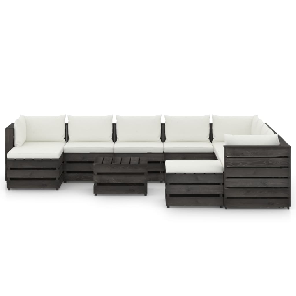 vidaXL 11 Piece Garden Lounge Set with Cushions Grey Impregnated Wood