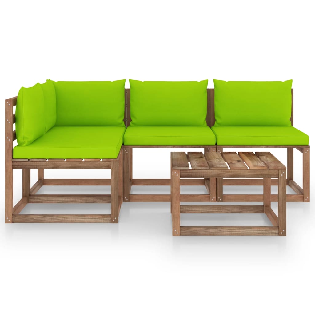 vidaXL 5 Piece Garden Lounge Set with Bright Green Cushions