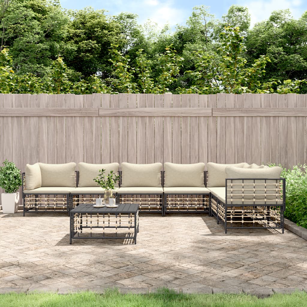 vidaXL 8 Piece Garden Lounge Set with Cushions Anthracite Poly Rattan