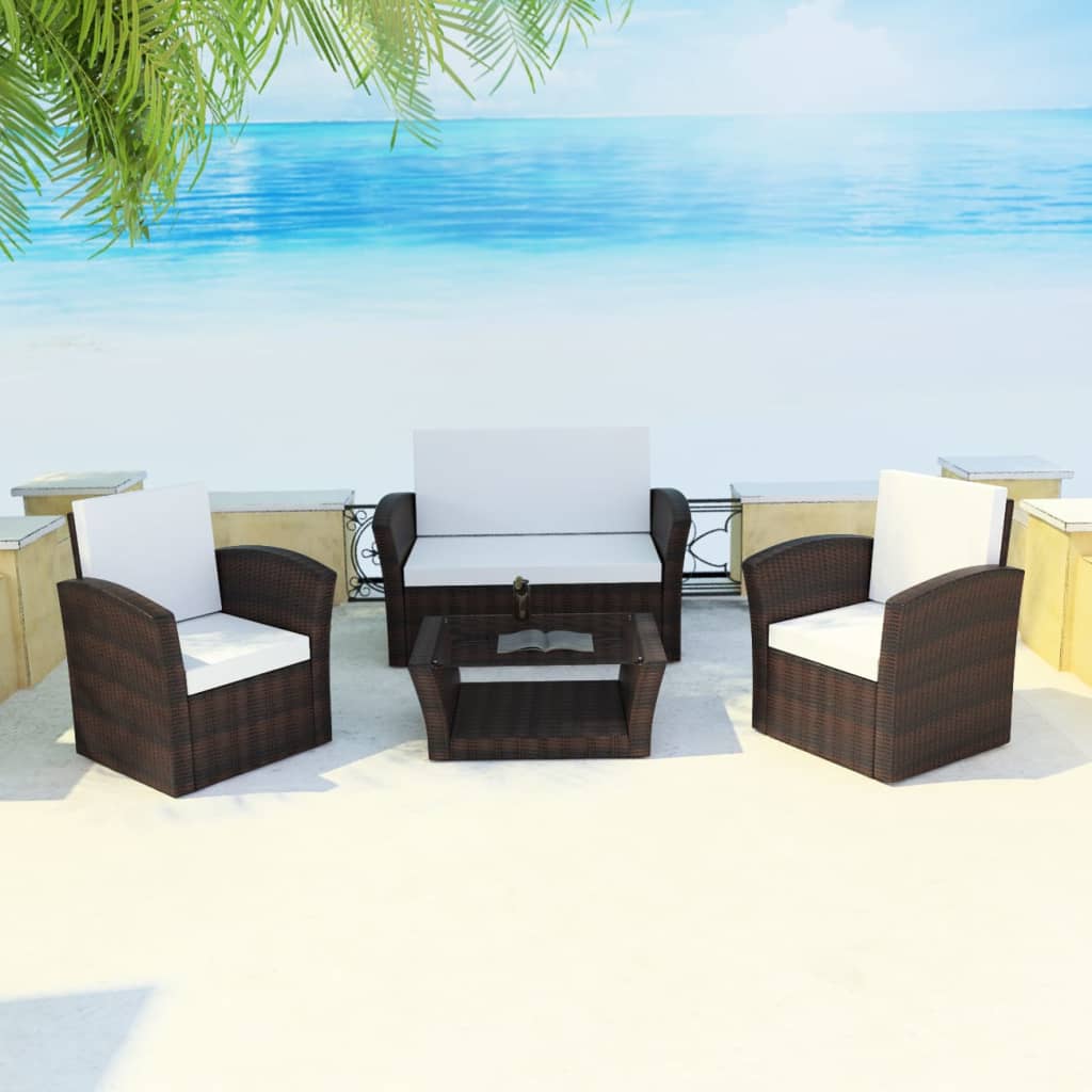 vidaXL 4 Piece Garden lounge set with Cushions Poly Rattan Brown