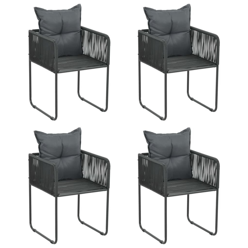 vidaXL Outdoor Chairs 4 pcs with Pillows Poly Rattan Black