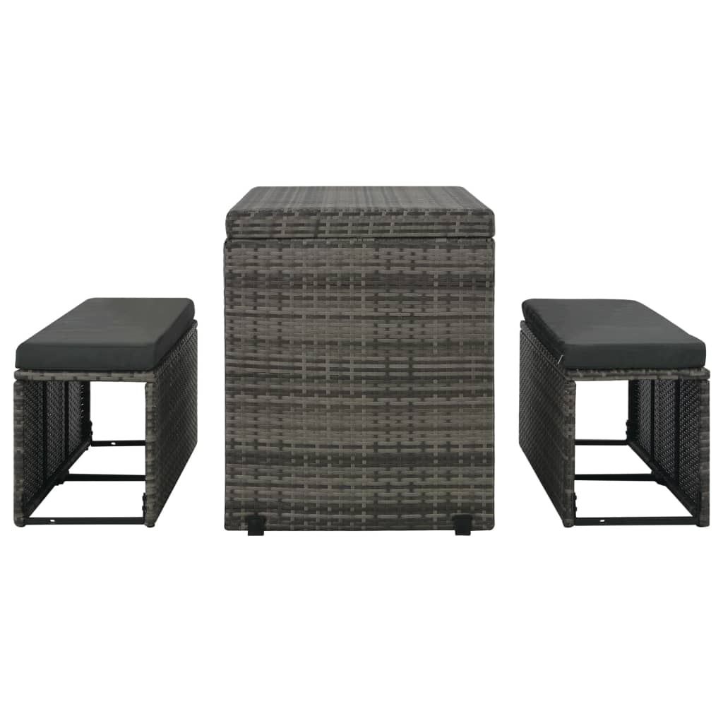 vidaXL 3 Piece Outdoor Dining Set with Cushions Poly Rattan Grey