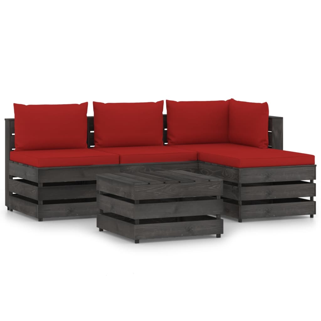 vidaXL 5 Piece Garden Lounge Set with Cushions Grey Impregnated Wood