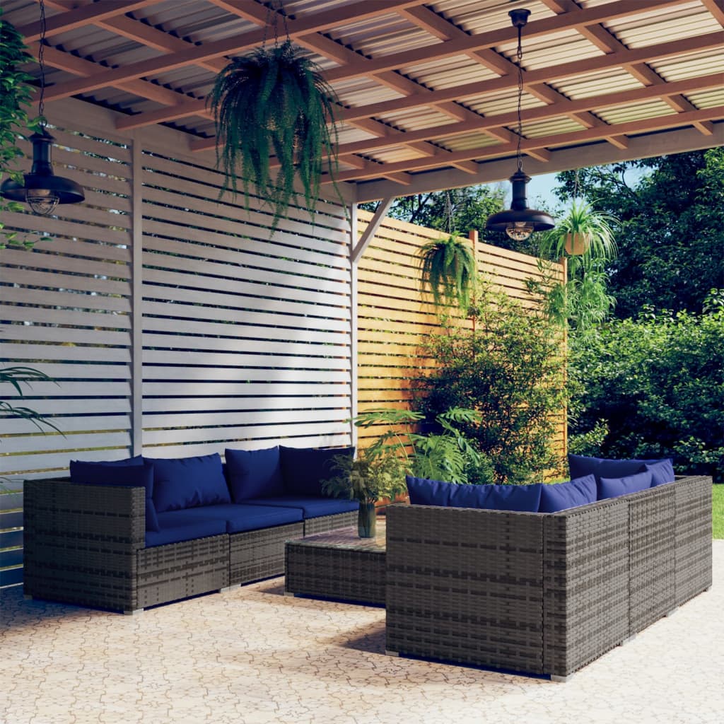 vidaXL 7 Piece Garden Lounge Set with Cushions Poly Rattan Grey