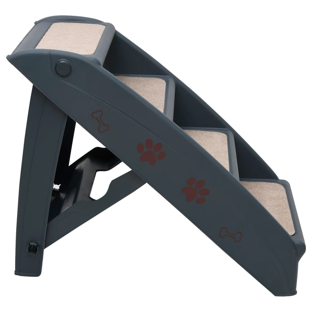 vidaXL Folding 4-Step Dog Stairs Dark Grey
