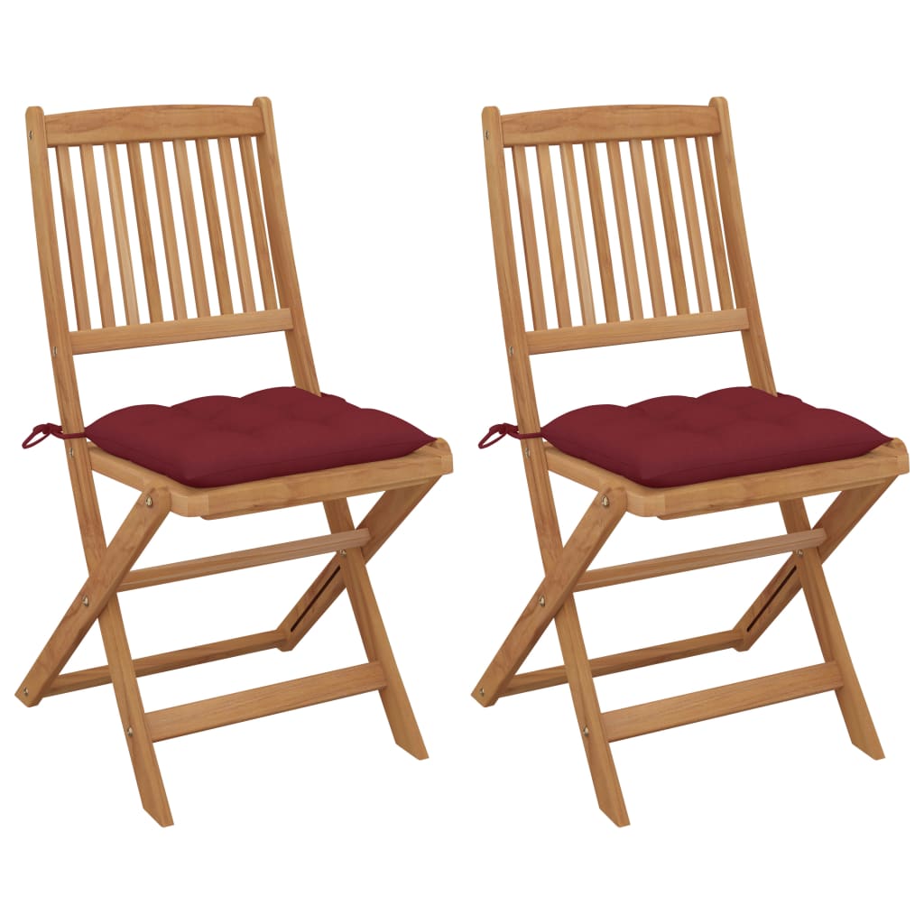 vidaXL Folding Garden Chairs 2 pcs with Cushions Solid Acacia Wood (313321+314887)