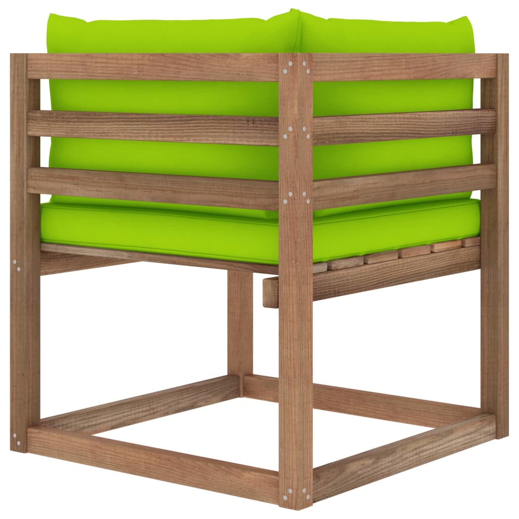 vidaXL Garden Pallet Corner Sofa with Bright Green Cushions