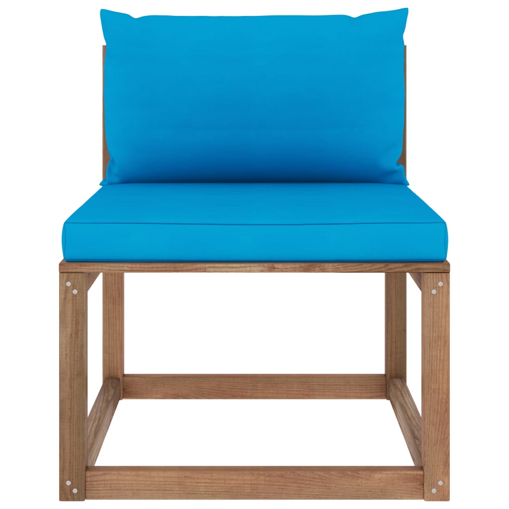 vidaXL Garden Pallet Middle Sofa with Light Blue Cushions