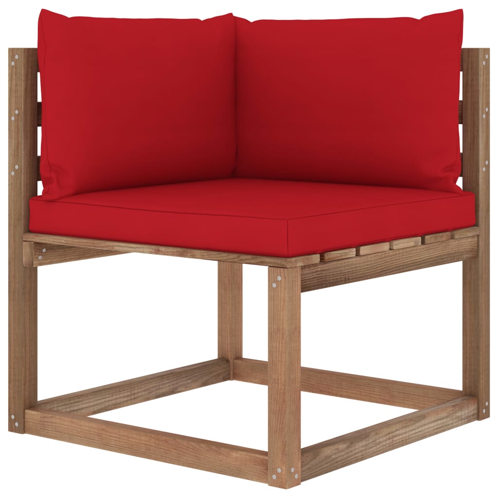 vidaXL Garden Pallet Corner Sofa with Red Cushions