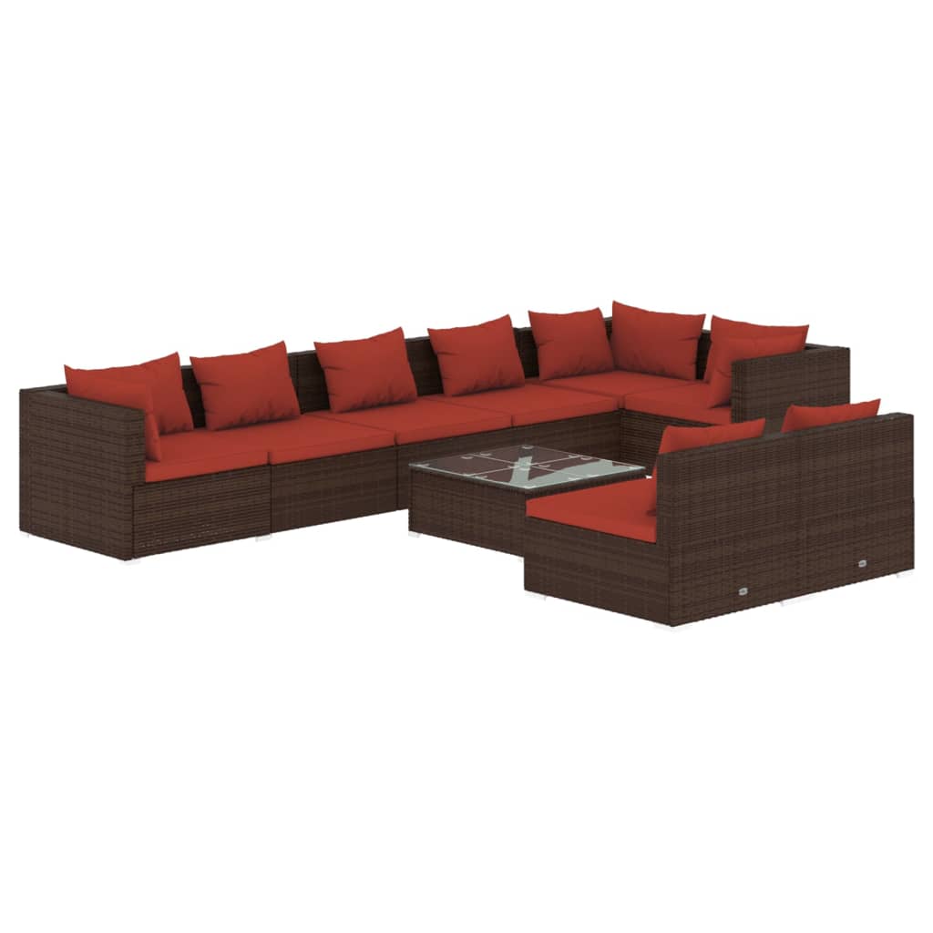 vidaXL 9 Piece Garden Lounge Set with Cushions Brown Poly Rattan