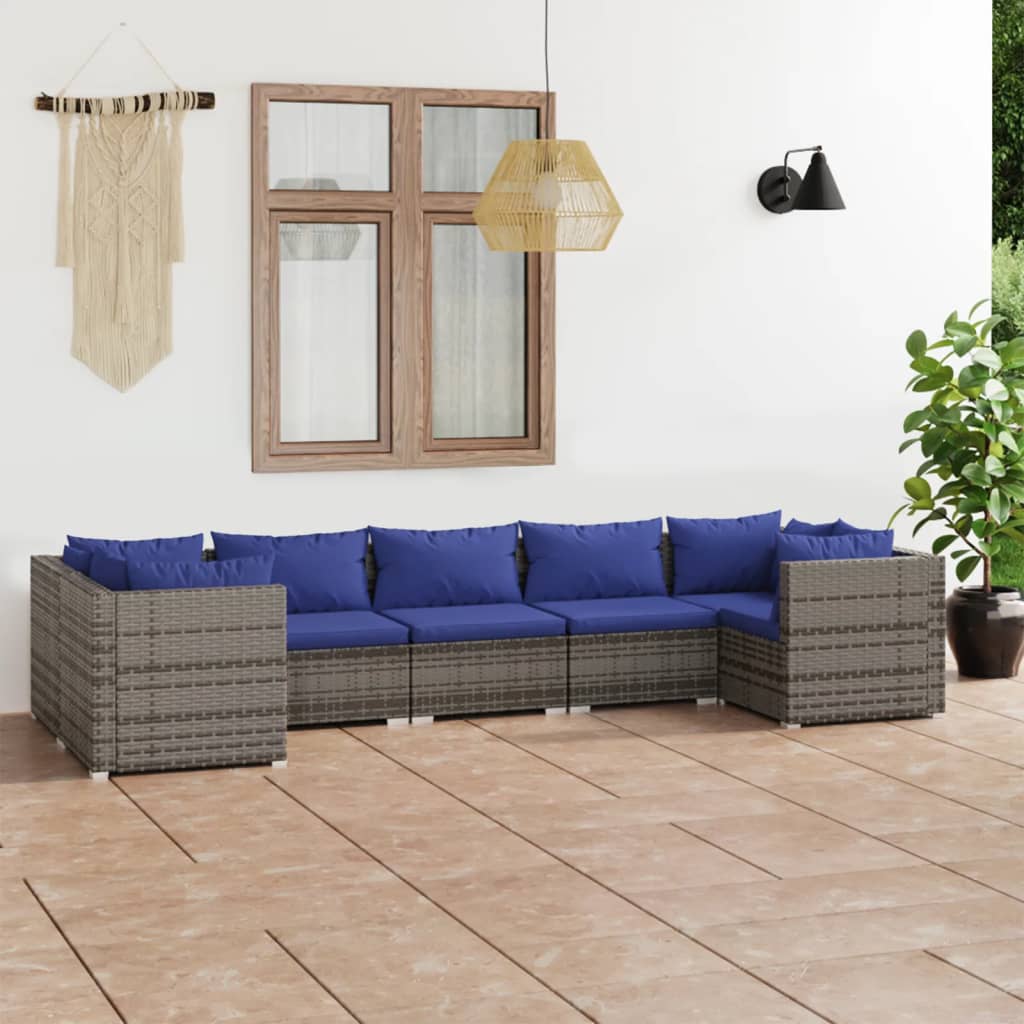 vidaXL 7 Piece Garden Lounge Set with Cushions Poly Rattan Grey