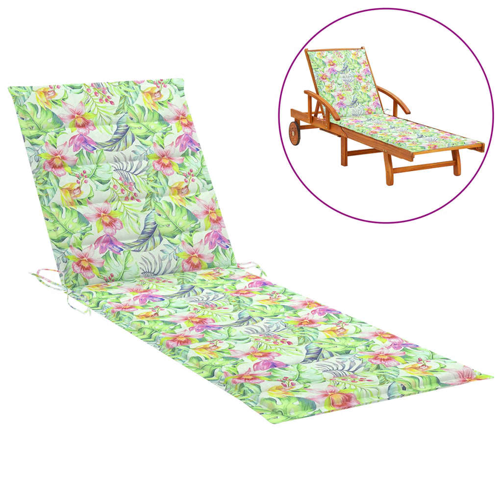 vidaXL Sun Lounger Cushion Leaf Pattern 200x60x3cm Oxford Fabric