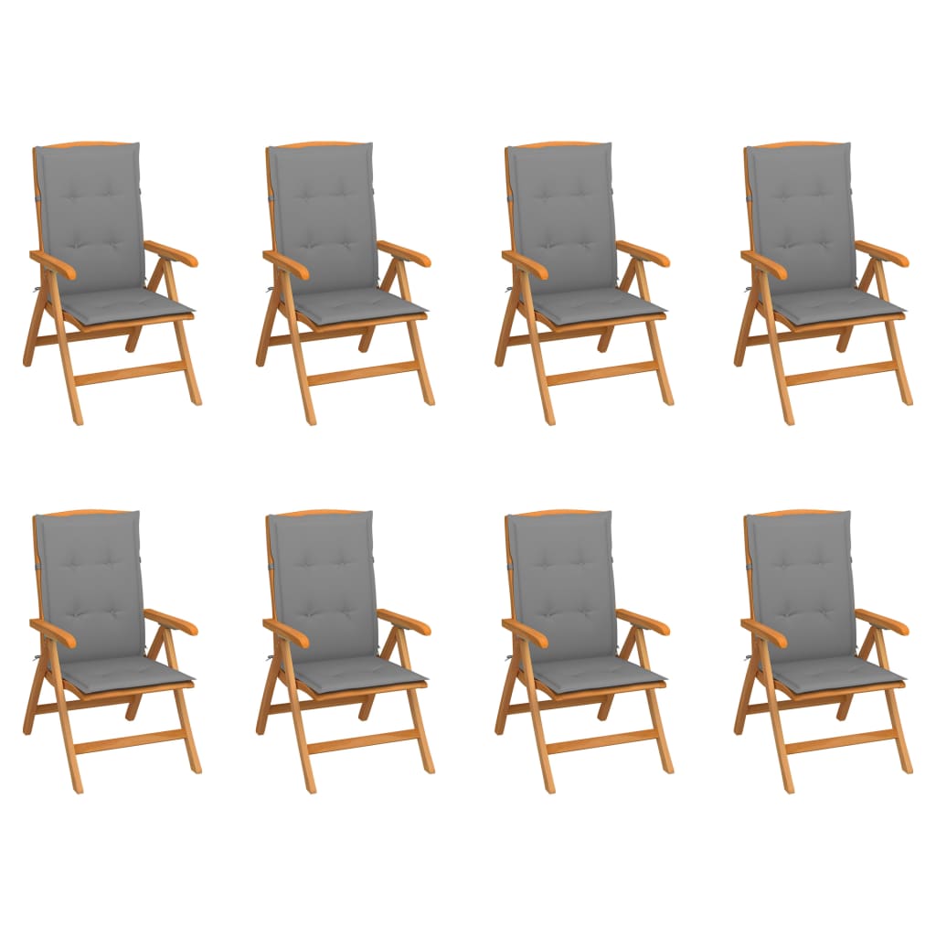 vidaXL Reclining Garden Chairs with Cushions 8 pcs Solid Teak Wood