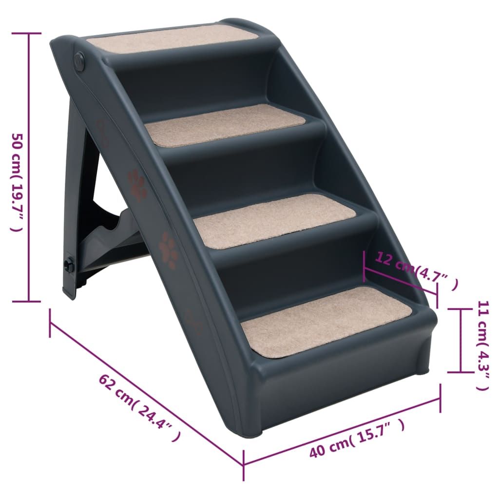 vidaXL Folding 4-Step Dog Stairs Dark Grey