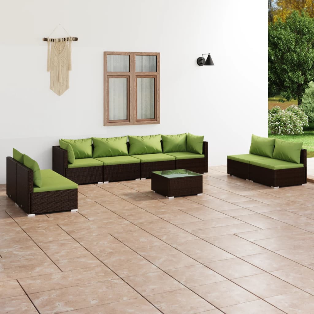 vidaXL 9 Piece Garden Lounge Set with Cushions Poly Rattan Brown